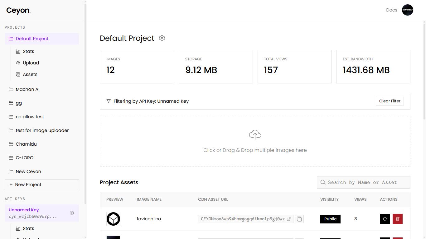 Dashboard preview of Ceyon CDN on a light background